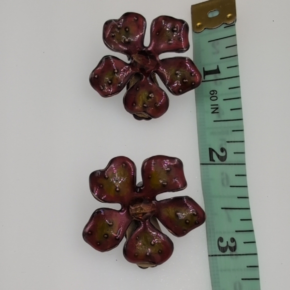 Chico's Red Floral Clip On Earrings - Picture 5 of 7